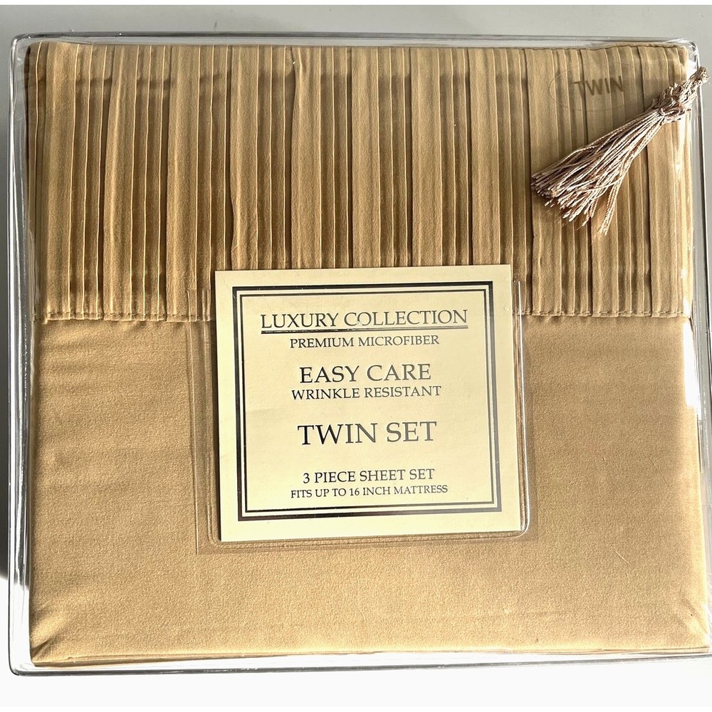 New Twin Sheet Set Luxury Collection Gold Microfiber Wrinkle Resist Pleated Soft